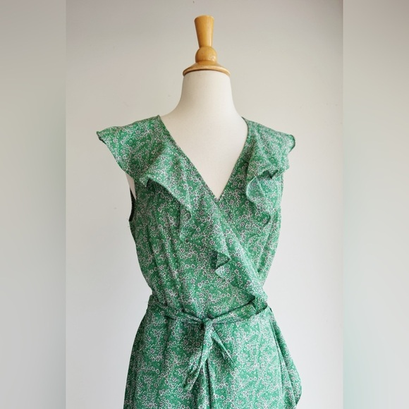 MAX STUDIO Green Floral Ruffle Wrap Midi Dress | Medium - Picture 3 of 8